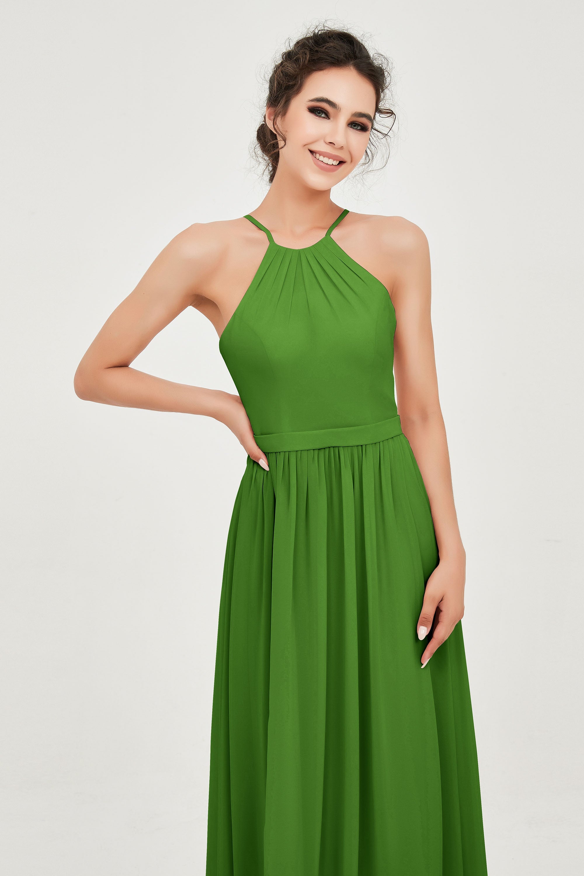 Halter Neck Elegant Bridesmaid Chiffon Dresses Sleeveless Formal Evening Dress Gowns