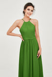 Halter Neck Elegant Bridesmaid Chiffon Dresses Sleeveless Formal Evening Dress Gowns