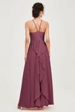 Halter Neck Elegant Bridesmaid Chiffon Dresses Sleeveless Formal Evening Dress Gowns