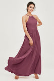 Halter Neck Elegant Bridesmaid Chiffon Dresses Sleeveless Formal Evening Dress Gowns