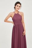 Halter Neck Elegant Bridesmaid Chiffon Dresses Sleeveless Formal Evening Dress Gowns