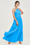 Halter Neck Elegant Bridesmaid Chiffon Dresses Sleeveless Formal Evening Dress Gowns