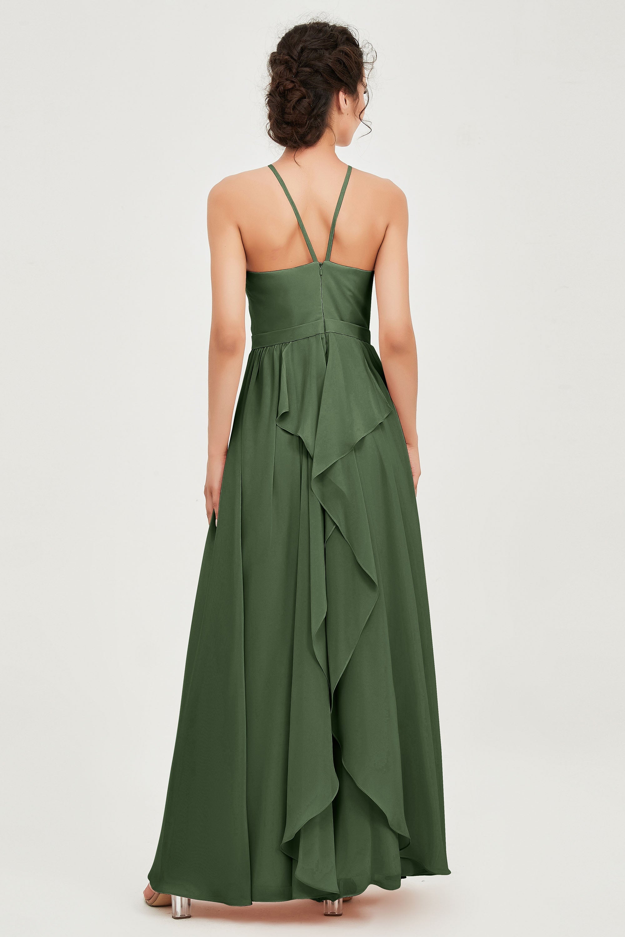 Halter Neck Elegant Bridesmaid Chiffon Dresses Sleeveless Formal Evening Dress Gowns