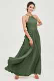 Halter Neck Elegant Bridesmaid Chiffon Dresses Sleeveless Formal Evening Dress Gowns