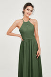 Halter Neck Elegant Bridesmaid Chiffon Dresses Sleeveless Formal Evening Dress Gowns