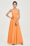 Halter Neck Elegant Bridesmaid Chiffon Dresses Sleeveless Formal Evening Dress Gowns