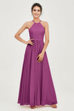 Halter Neck Elegant Bridesmaid Chiffon Dresses Sleeveless Formal Evening Dress Gowns