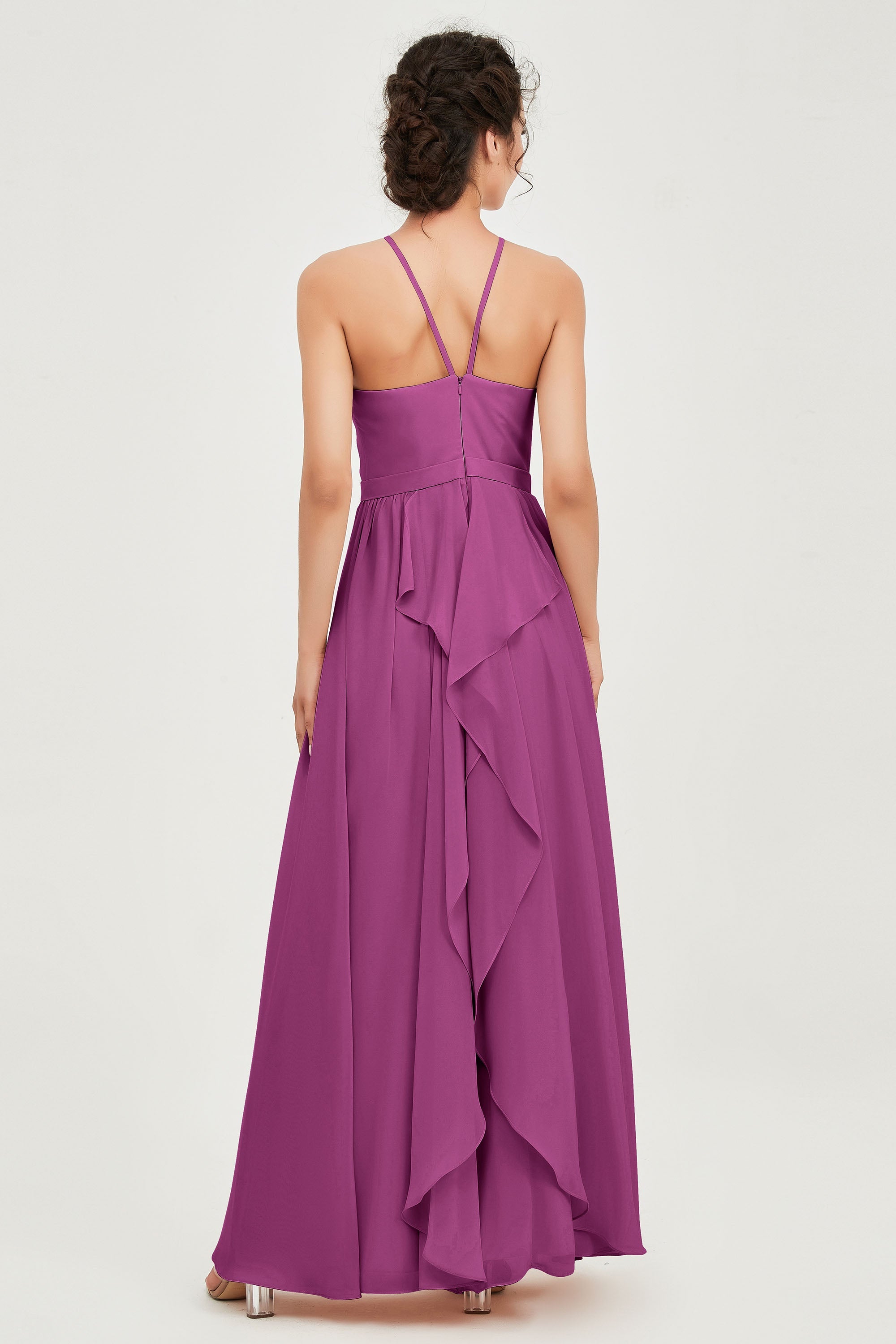 Halter Neck Elegant Bridesmaid Chiffon Dresses Sleeveless Formal Evening Dress Gowns