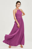 Halter Neck Elegant Bridesmaid Chiffon Dresses Sleeveless Formal Evening Dress Gowns