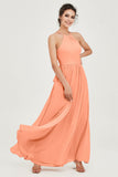 Halter Neck Elegant Bridesmaid Chiffon Dresses Sleeveless Formal Evening Dress Gowns