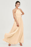 Halter Neck Elegant Bridesmaid Chiffon Dresses Sleeveless Formal Evening Dress Gowns