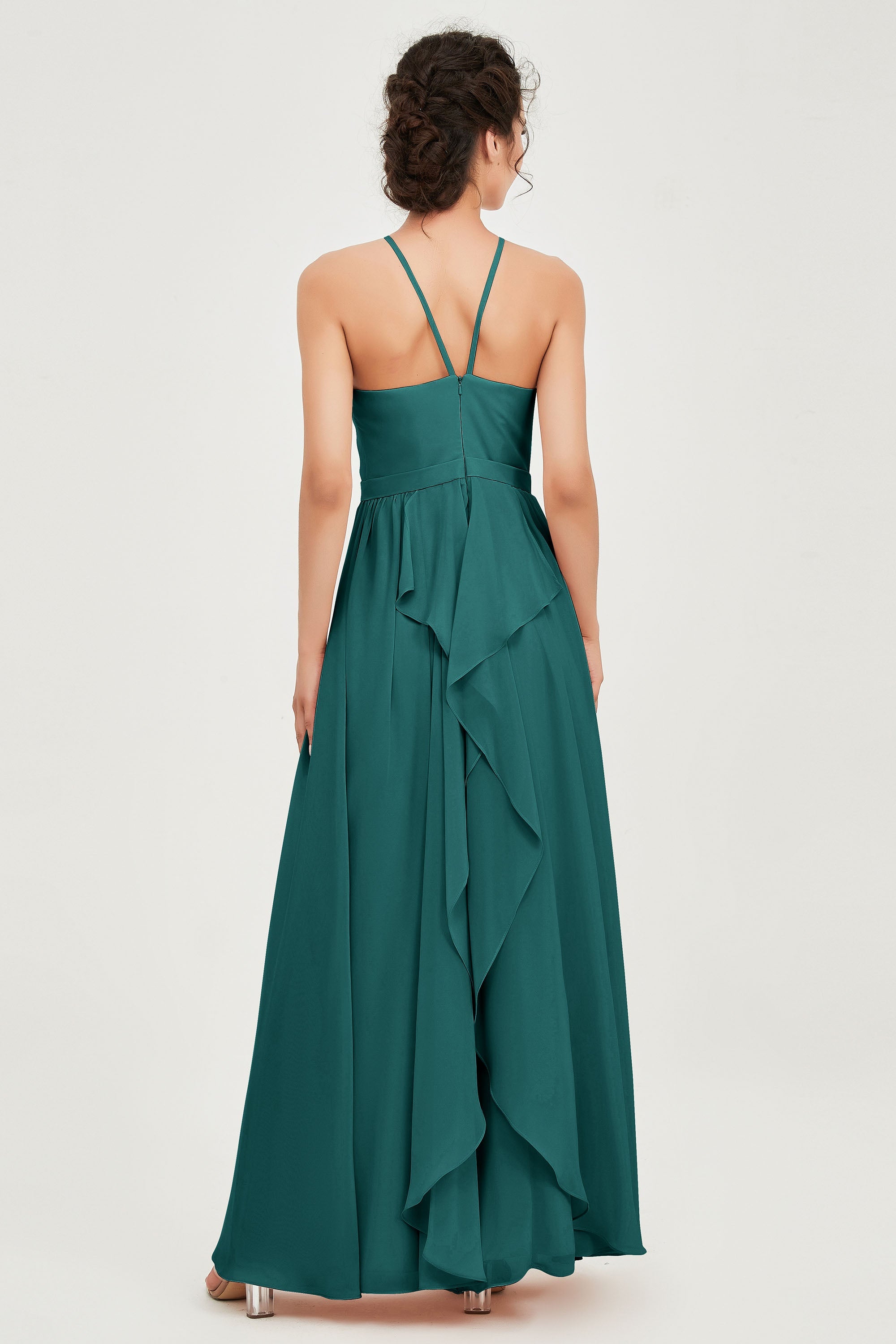 Halter Neck Elegant Bridesmaid Chiffon Dresses Sleeveless Formal Evening Dress Gowns
