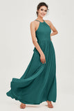 Halter Neck Elegant Bridesmaid Chiffon Dresses Sleeveless Formal Evening Dress Gowns