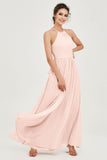 Halter Neck Elegant Bridesmaid Chiffon Dresses Sleeveless Formal Evening Dress Gowns