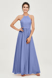 Halter Neck Elegant Bridesmaid Chiffon Dresses Sleeveless Formal Evening Dress Gowns