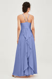 Halter Neck Elegant Bridesmaid Chiffon Dresses Sleeveless Formal Evening Dress Gowns