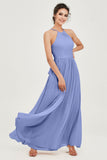 Halter Neck Elegant Bridesmaid Chiffon Dresses Sleeveless Formal Evening Dress Gowns