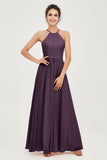 Halter Neck Elegant Bridesmaid Chiffon Dresses Sleeveless Formal Evening Dress Gowns