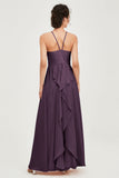 Halter Neck Elegant Bridesmaid Chiffon Dresses Sleeveless Formal Evening Dress Gowns