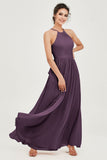 Halter Neck Elegant Bridesmaid Chiffon Dresses Sleeveless Formal Evening Dress Gowns