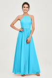 Halter Neck Elegant Bridesmaid Chiffon Dresses Sleeveless Formal Evening Dress Gowns