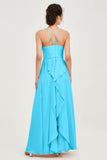 Halter Neck Elegant Bridesmaid Chiffon Dresses Sleeveless Formal Evening Dress Gowns