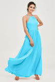 Halter Neck Elegant Bridesmaid Chiffon Dresses Sleeveless Formal Evening Dress Gowns