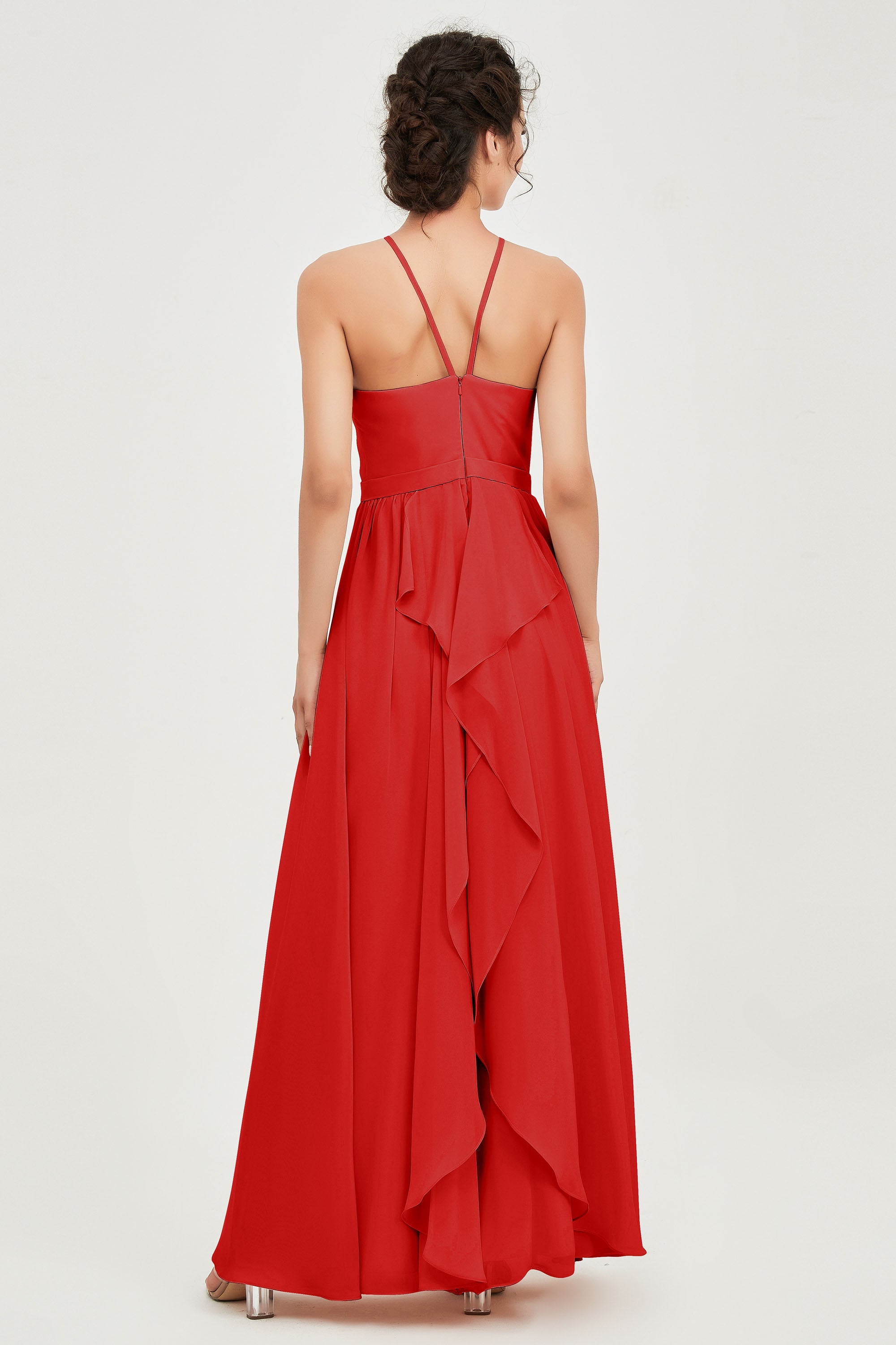 Halter Neck Elegant Bridesmaid Chiffon Dresses Sleeveless Formal Evening Dress Gowns