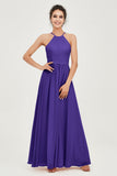 Halter Neck Elegant Bridesmaid Chiffon Dresses Sleeveless Formal Evening Dress Gowns