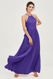 Halter Neck Elegant Bridesmaid Chiffon Dresses Sleeveless Formal Evening Dress Gowns