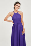Halter Neck Elegant Bridesmaid Chiffon Dresses Sleeveless Formal Evening Dress Gowns
