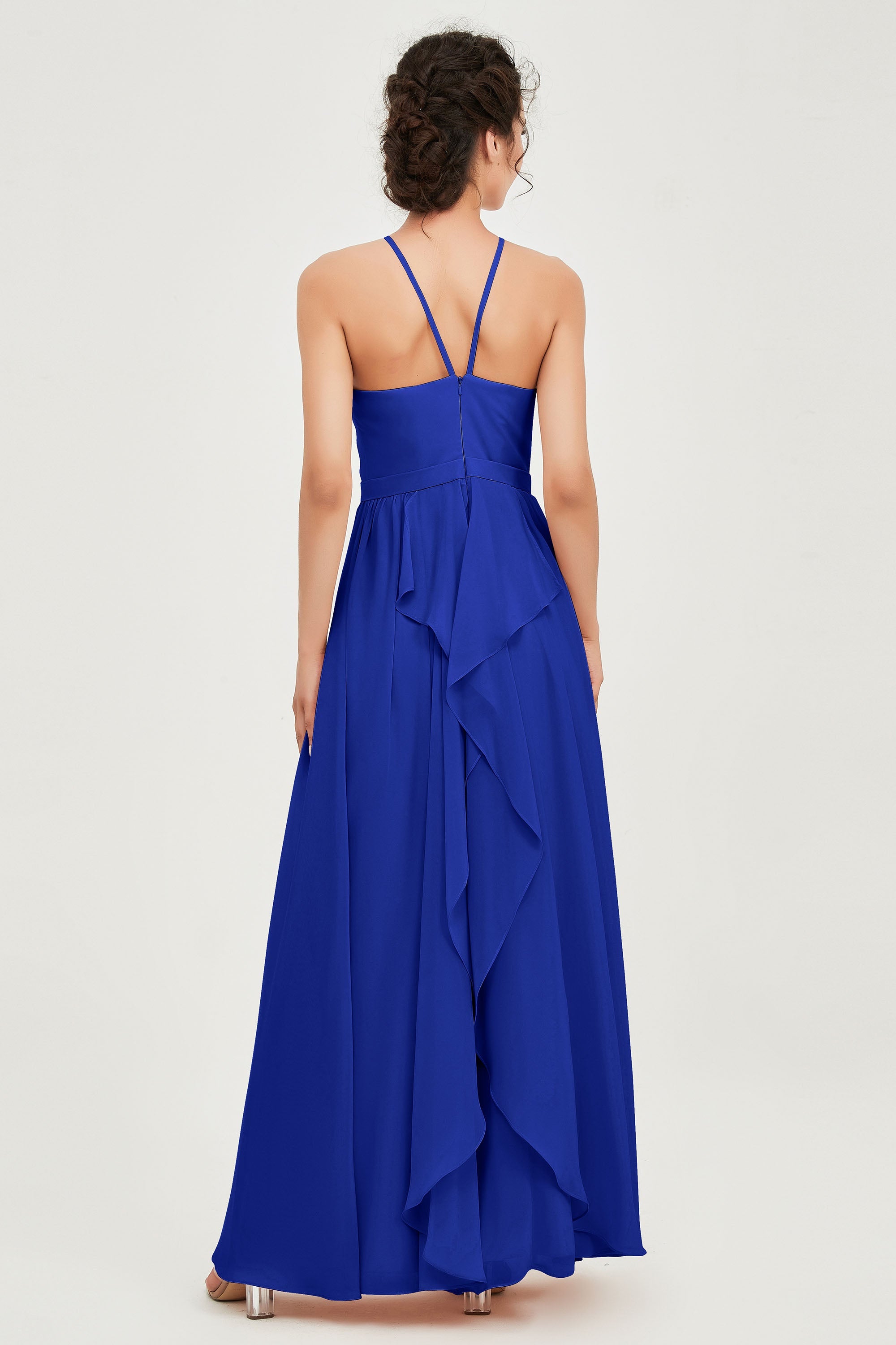 Halter Neck Elegant Bridesmaid Chiffon Dresses Sleeveless Formal Evening Dress Gowns