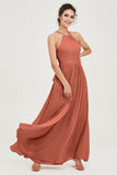 Halter Neck Elegant Bridesmaid Chiffon Dresses Sleeveless Formal Evening Dress Gowns