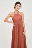 Halter Neck Elegant Bridesmaid Chiffon Dresses Sleeveless Formal Evening Dress Gowns