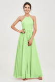 Halter Neck Elegant Bridesmaid Chiffon Dresses Sleeveless Formal Evening Dress Gowns