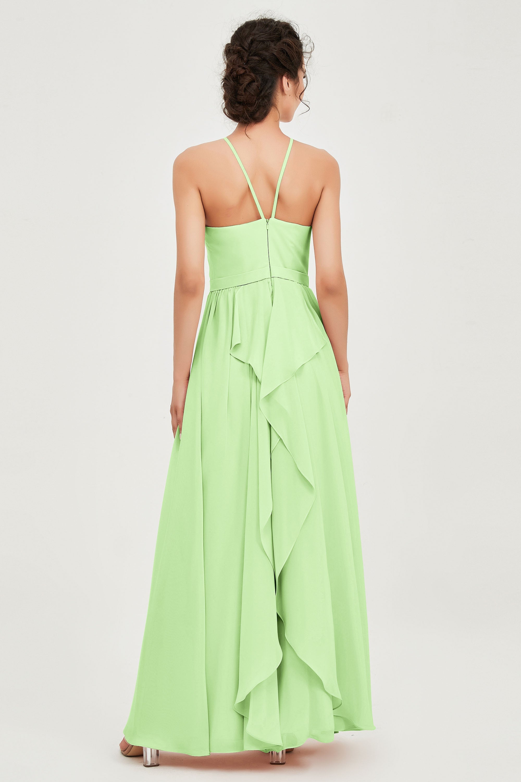 Halter Neck Elegant Bridesmaid Chiffon Dresses Sleeveless Formal Evening Dress Gowns