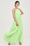 Halter Neck Elegant Bridesmaid Chiffon Dresses Sleeveless Formal Evening Dress Gowns