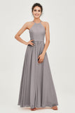 Halter Neck Elegant Bridesmaid Chiffon Dresses Sleeveless Formal Evening Dress Gowns