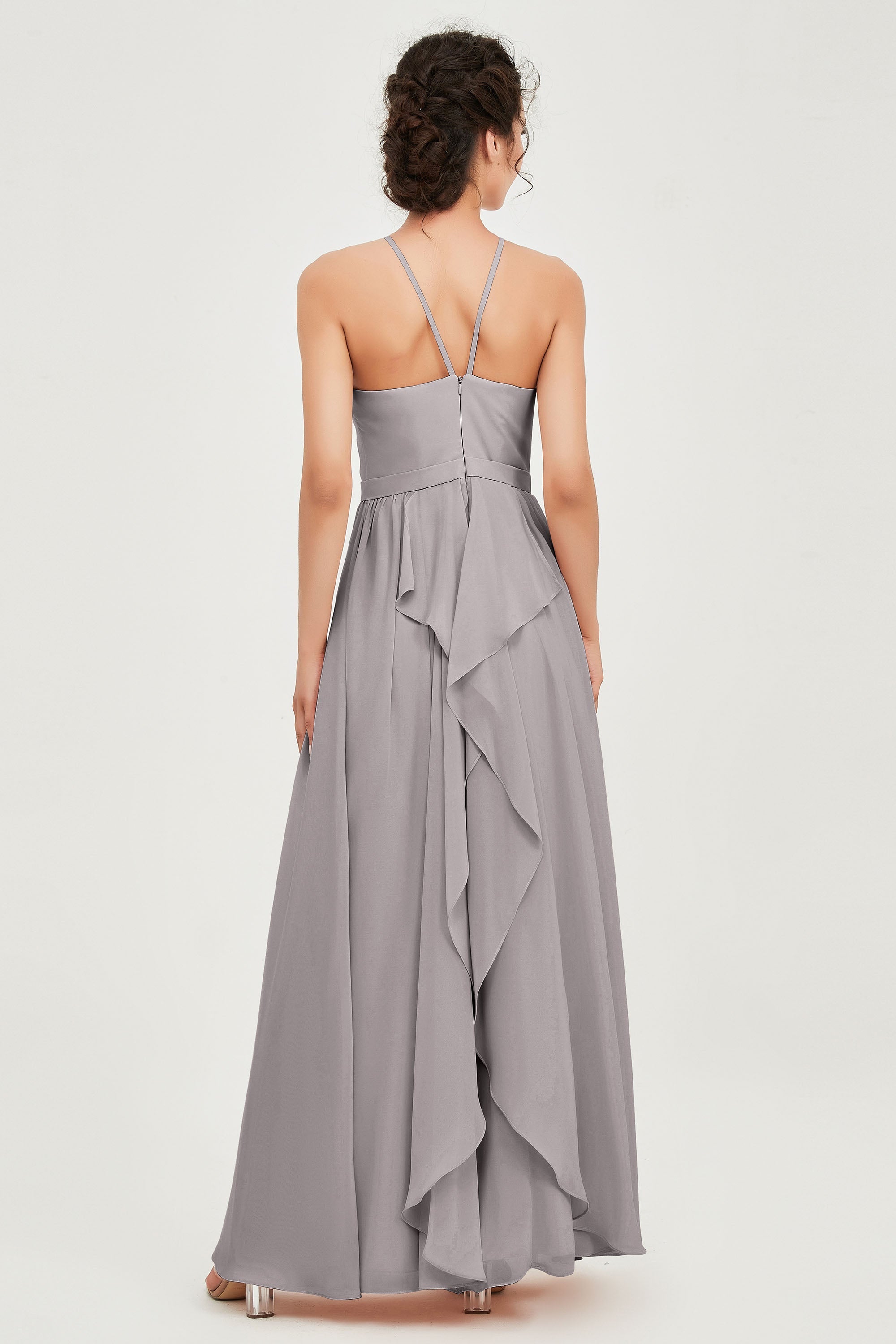 Halter Neck Elegant Bridesmaid Chiffon Dresses Sleeveless Formal Evening Dress Gowns