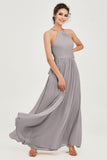 Halter Neck Elegant Bridesmaid Chiffon Dresses Sleeveless Formal Evening Dress Gowns