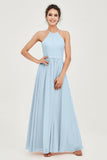 Halter Neck Elegant Bridesmaid Chiffon Dresses Sleeveless Formal Evening Dress Gowns