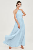 Halter Neck Elegant Bridesmaid Chiffon Dresses Sleeveless Formal Evening Dress Gowns