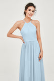 Halter Neck Elegant Bridesmaid Chiffon Dresses Sleeveless Formal Evening Dress Gowns