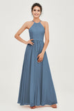 Halter Neck Elegant Bridesmaid Chiffon Dresses Sleeveless Formal Evening Dress Gowns
