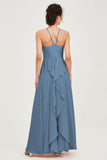 Halter Neck Elegant Bridesmaid Chiffon Dresses Sleeveless Formal Evening Dress Gowns