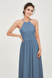 Halter Neck Elegant Bridesmaid Chiffon Dresses Sleeveless Formal Evening Dress Gowns