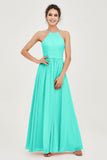 Halter Neck Elegant Bridesmaid Chiffon Dresses Sleeveless Formal Evening Dress Gowns