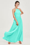 Halter Neck Elegant Bridesmaid Chiffon Dresses Sleeveless Formal Evening Dress Gowns