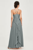 Halter Neck Elegant Bridesmaid Chiffon Dresses Sleeveless Formal Evening Dress Gowns