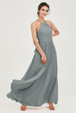 Halter Neck Elegant Bridesmaid Chiffon Dresses Sleeveless Formal Evening Dress Gowns